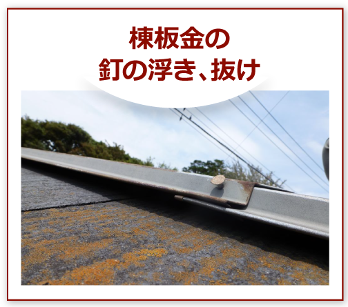 棟板金の釘の浮き、抜け