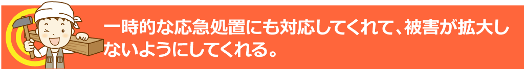 一時的に、応急処置をして、被害が拡大しないようにしてくれる。
